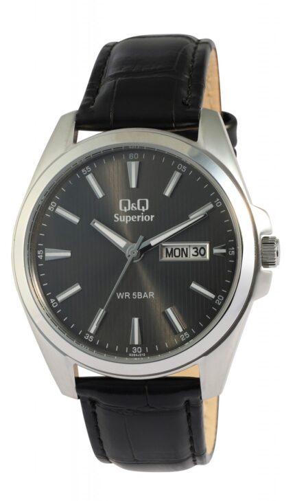 Q&Q Superior Herrenuhr mit Echtlederarmband, 5 ATM, Wochentags- und Datumsanz...