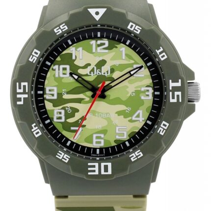 Q&Q Herrenuhr mit Silikonarmband, 10 ATM, Camouflage, grün