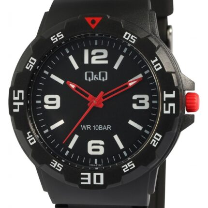 Q&Q Silicon Band Watch Black/Red 10ATM (Men's) V02A-013VY