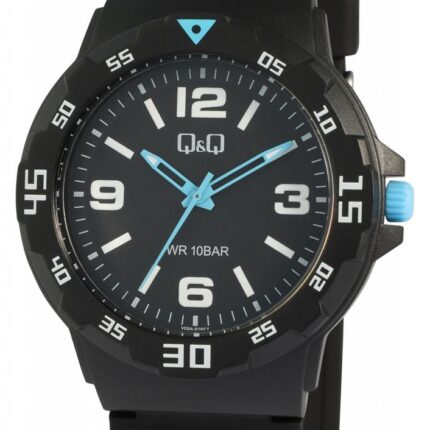 Q&Q Silicon Band Watch Black/Light Blue 10ATM (Men's) V02A-014VY