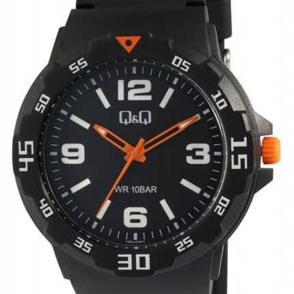 Q&Q Silicon Band Watch Black/Orange 10ATM (Men's) V02A-015VY