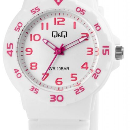 Q&Q Damenuhr mit Silikonarmband, 10 Bar, weiß/pink