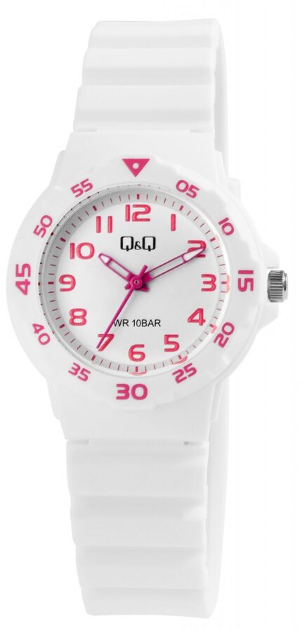 Q&Q Damenuhr mit Silikonarmband, 10 Bar, weiß/pink