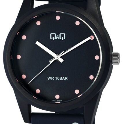 Q&Q Damenuhr mit Silikonarmband, 10 Bar, floral, dunkelblau/rosa