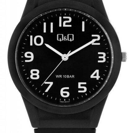 Q&Q Silicon Band Watch Black/White Details 10ATM (Unisex) V25A-001VY