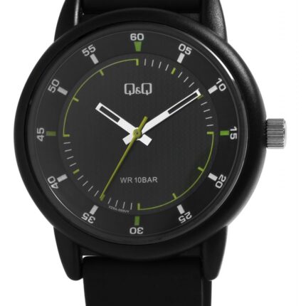 Q&Q Herrenuhr Silikonarmband, 10 Bar, schwarz/grün
