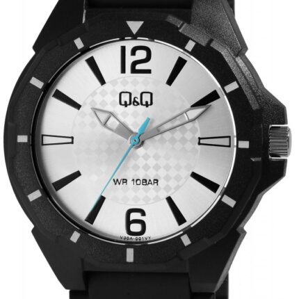Q&Q Silicon Band Watch Black/Silver 10ATM (Men's) V30A-001VY