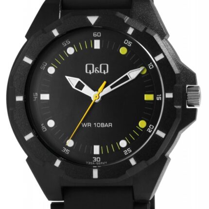 Q&Q Silicon Band Watch Black/Yellow 10ATM (Men's) V30A-003VY