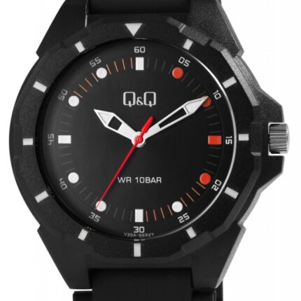 Q&Q Herrenuhr mit Silikonarmband, 10 Bar, schwarz/rot