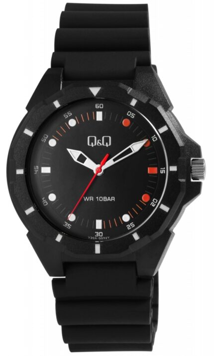 Q&Q Herrenuhr mit Silikonarmband, 10 Bar, schwarz/rot