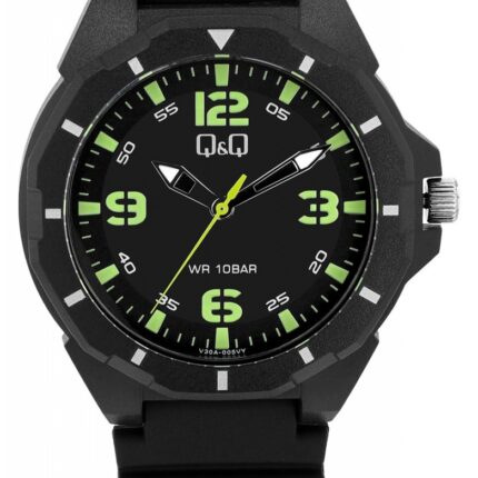 Q&Q Silicon Band Watch Black/Green 10ATM (Men's) V30A-005VY