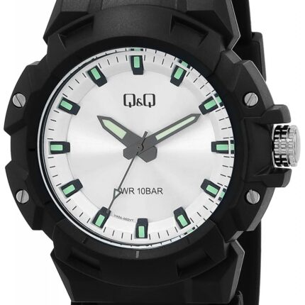Q&Q Herrenuhr mit Kunststoffarmband, Ø 46mm, 10ATM, schwarz/ silberfarben