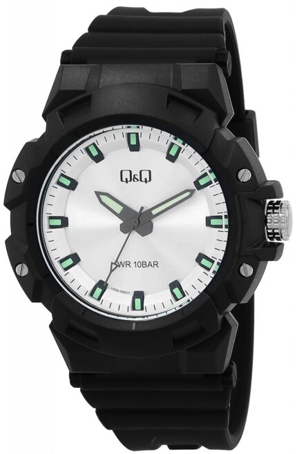 Q&Q Herrenuhr mit Kunststoffarmband, Ø 46mm, 10ATM, schwarz/ silberfarben