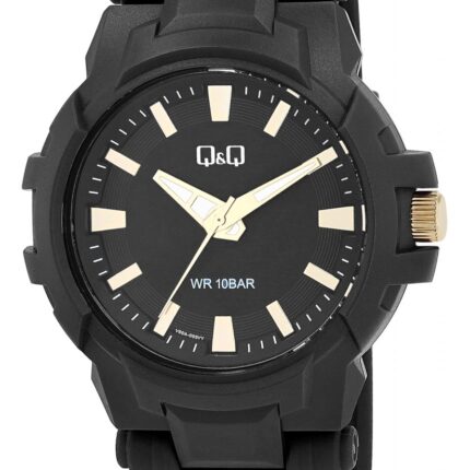 Q&Q Black Resin Band Watch Gold Details 10ATM (Men's) V50A-001VY