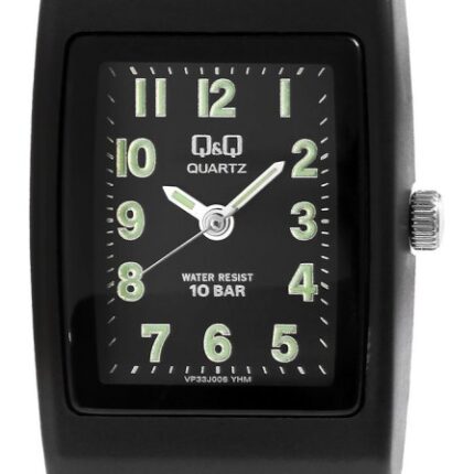 Q&Q Damenuhr mit Kunststoffarmband in schwarz, 10 Bar wasserdicht