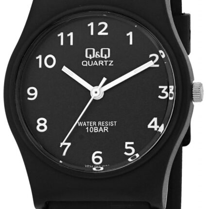 Q&Q Damenuhr mit Silikonarmband, 10 BAR, schwarz