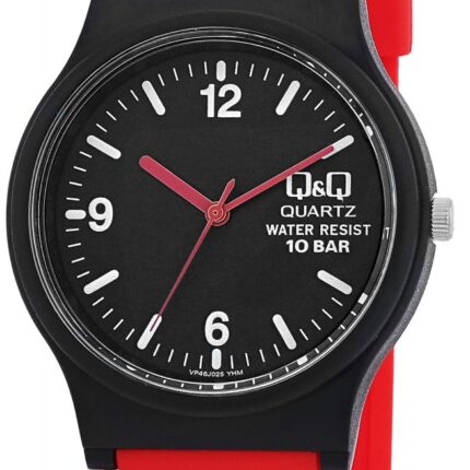 Q&Q Herrenuhr mit Silikonarmband, schwarz/ rot, 10 BAR