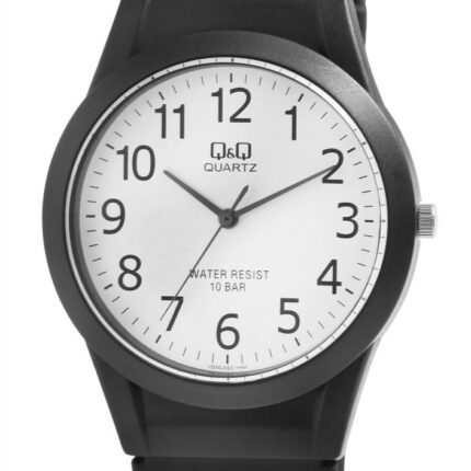 Q&Q Unisexuhr mit Silikonarmband, 10 bar, schwarz mit weißem Ziffernblatt