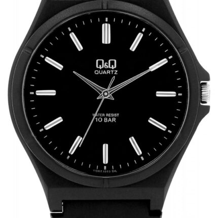 Q&Q Silikonuhr für Herren, 10 ATM, schwarz/silberfarben