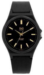 Q&Q Silikonuhr für Herren, 10 ATM, schwarz/goldfarben