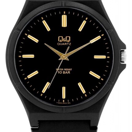 Q&Q Silikonuhr für Herren, 10 ATM, schwarz/goldfarben