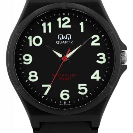 Q&Q Silikonuhr für Herren, 10 ATM, schwarz