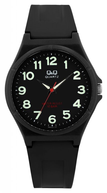 Q&Q Silikonuhr für Herren, 10 ATM, schwarz