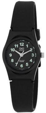Q&Q Damenuhr mit Silikonarmband, 10 BAR, schwarz
