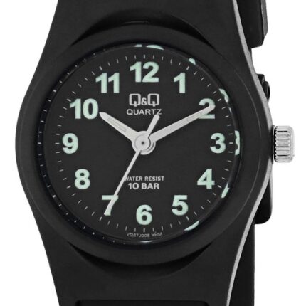 Q&Q Damenuhr mit Silikonarmband, 10 BAR, schwarz