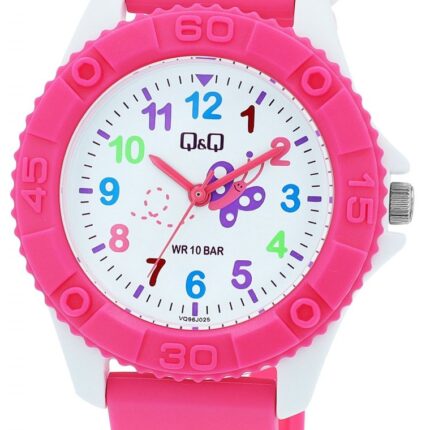 Q&Q Kinderuhr mit Silikonarmband, Schmetterling, 10 ATM, pink