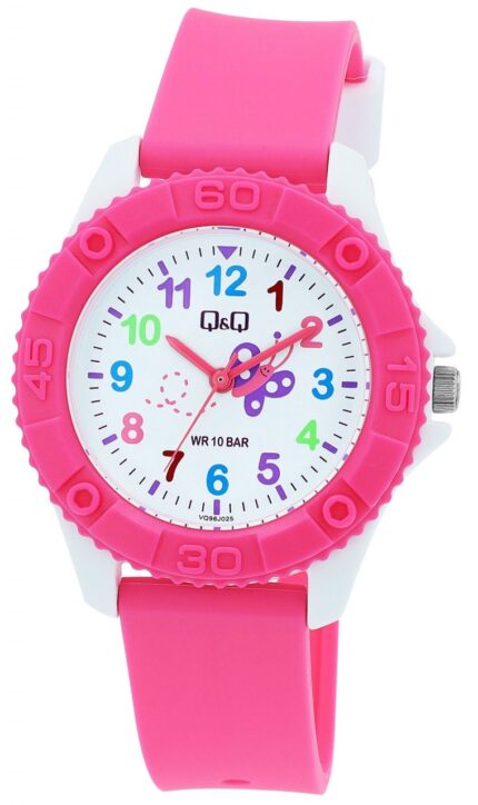Q&Q Kinderuhr mit Silikonarmband, Schmetterling, 10 ATM, pink