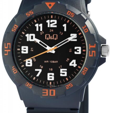 Q&Q Herrenuhr mit Silikonarmband, 10 bar, Blau/ Orange