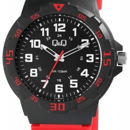 Q&Q Herrenuhr, Kunststoff, Silikonarmband, schwarz/rot, 10 Bar, Ø 43 mm