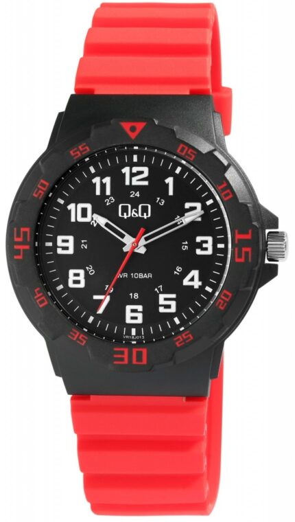 Q&Q Herrenuhr, Kunststoff, Silikonarmband, schwarz/rot, 10 Bar, Ø 43 mm