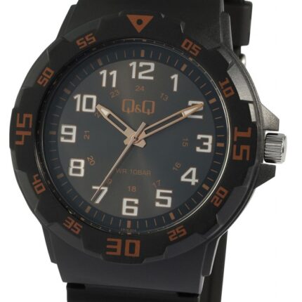 Q&Q Herrenuhr, Kunststoff, Silikonarmband, schwarz, 10 Bar, Ø 43 mm
