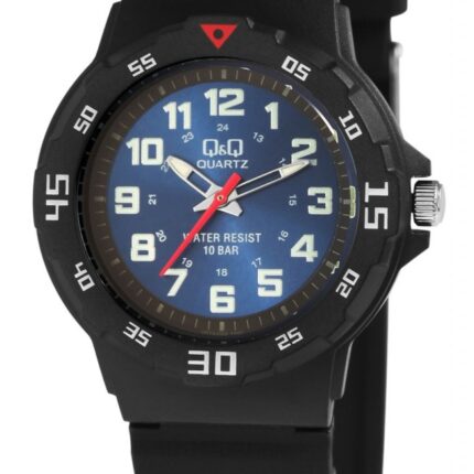 Q&Q Unisexuhr mit Silikonarmband, 10 bar, schwarz/ blau