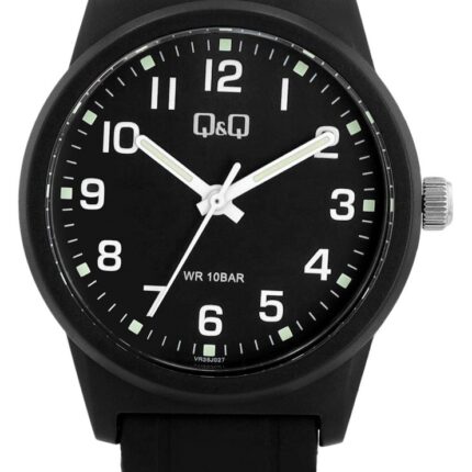 Q&Q Herrenuhr mit Silikonarmband, schwarz/Index & Zeiger weiß,10 ATM, Ø 40 mm