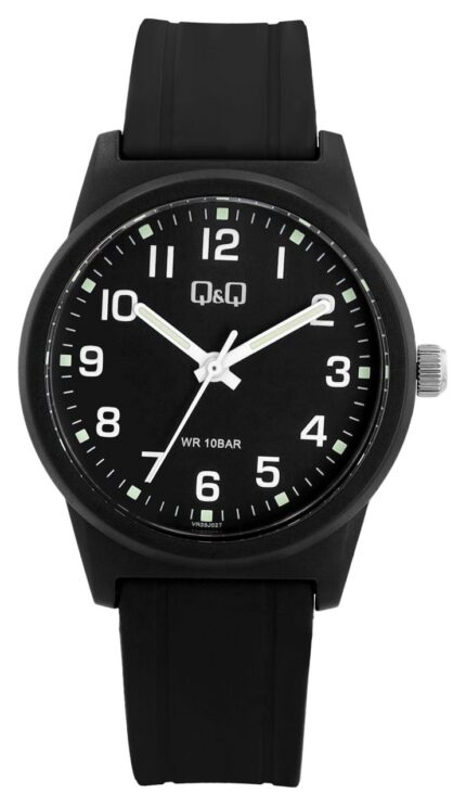 Q&Q Herrenuhr mit Silikonarmband, schwarz/Index & Zeiger weiß,10 ATM, Ø 40 mm