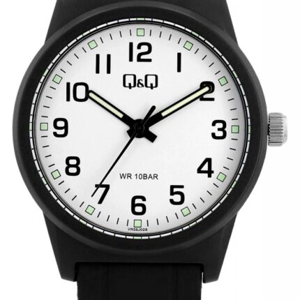 Q&Q Herrenuhr mit Silikonarmband, schwarz/Index weiß,10 ATM, Ø 40 mm