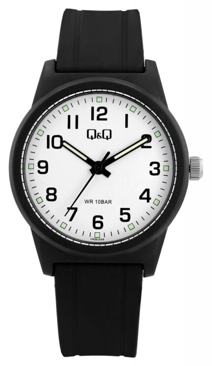 Q&Q Herrenuhr mit Silikonarmband, schwarz/Index weiß,10 ATM, Ø 40 mm