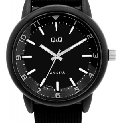 Q&Q Herrenuhr, Kunststoff, Silikonarmband, schwarz, 10 ATM, Ø 42 mm