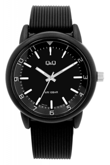 Q&Q Herrenuhr, Kunststoff, Silikonarmband, schwarz, 10 ATM, Ø 42 mm