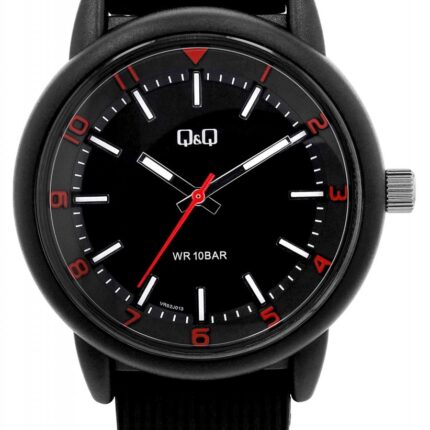 Q&Q Herrenuhr, Kunststoff, Silikonarmband, schwarz/rot, 10 ATM, Ø 42 mm