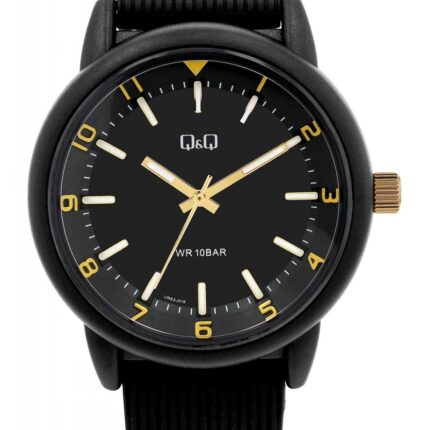 Q&Q Herrenuhr mit Silikonarmband, 10 ATM, schwarz/goldfarben