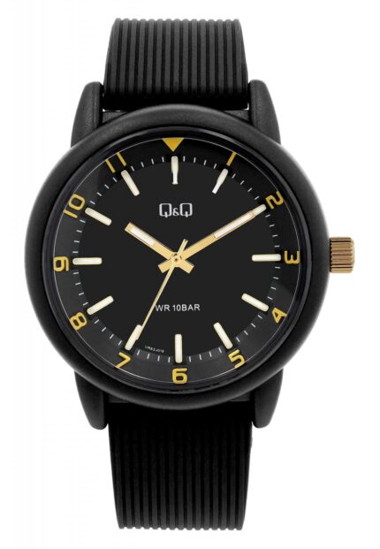 Q&Q Herrenuhr mit Silikonarmband, 10 ATM, schwarz/goldfarben