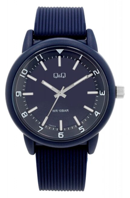 Q&Q Herrenuhr, Kunststoff, Silikonarmband, blau, 10 ATM, Ø 42 mm