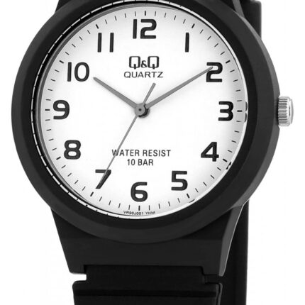Q&Q Herrenuhr, Kunststoff, Silikonarmband, schwarz, 10 ATM, Ø 36 mm