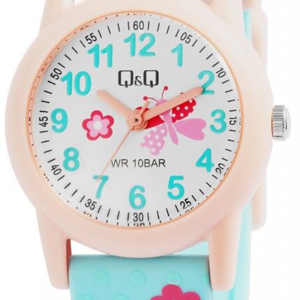 Q&Q Kinderuhr mit Silikonarmband, Schmetterling/ Blumen, 10 Bar wasserdicht