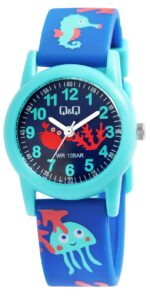 Q&Q Kinderuhr mit Silikonarmband, Unterwasserwelt, 10 Bar wasserdicht