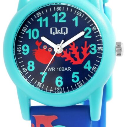 Q&Q Kinderuhr mit Silikonarmband, Unterwasserwelt, 10 Bar wasserdicht